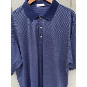 Peter Millar Polo Shirt Mens 2XL Blue Striped Cotton‎ Golf Casual Short Sleeve